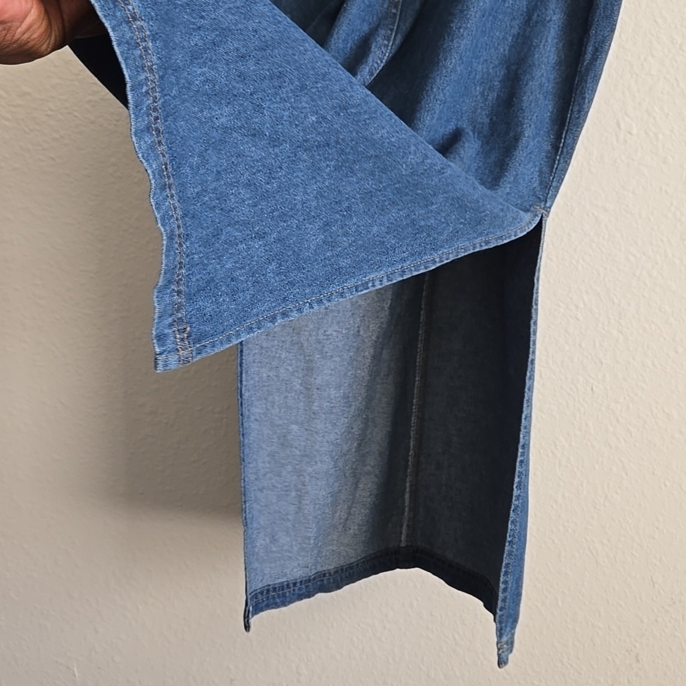Vintage Denim Jumper Dress with Patchwork Heart Accents And Two Side Slits - Picture 10 of 10
